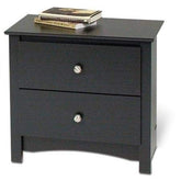 Black 2-Drawer Bedroom Nightstand w/ Nickle Knobs